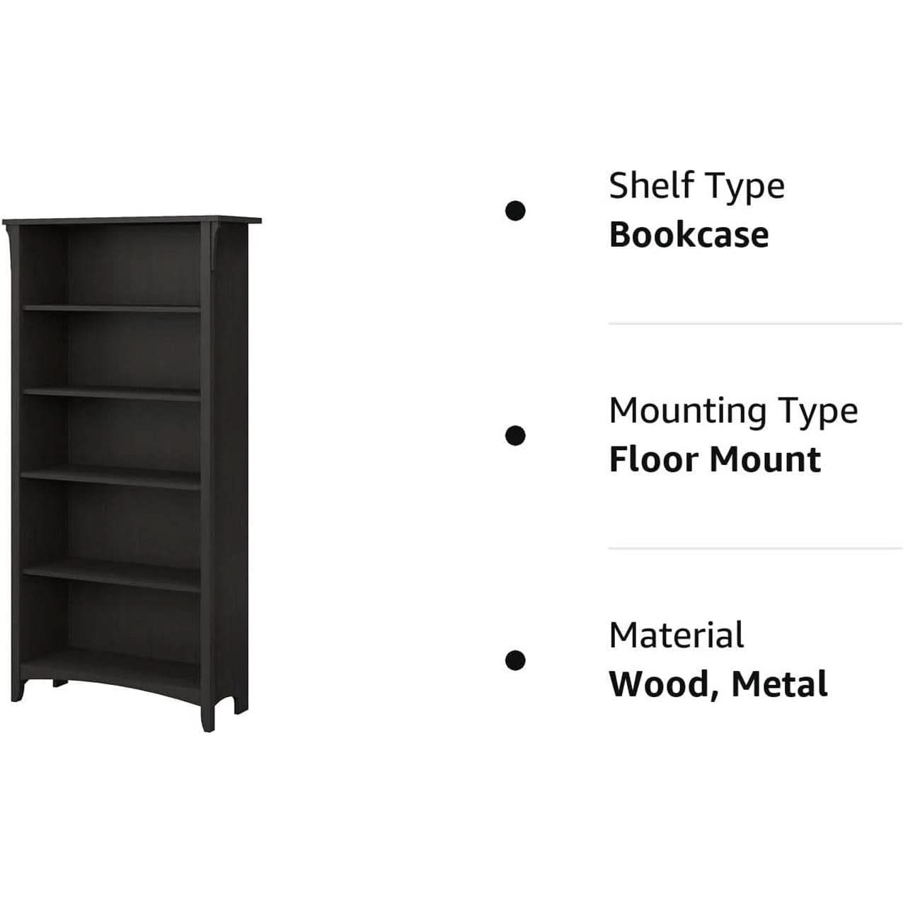 Vintage Black Bookcase With Adjustable Shelves For Home