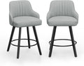 Linen Fabric Upholstered Swivel Barstools Set of Two