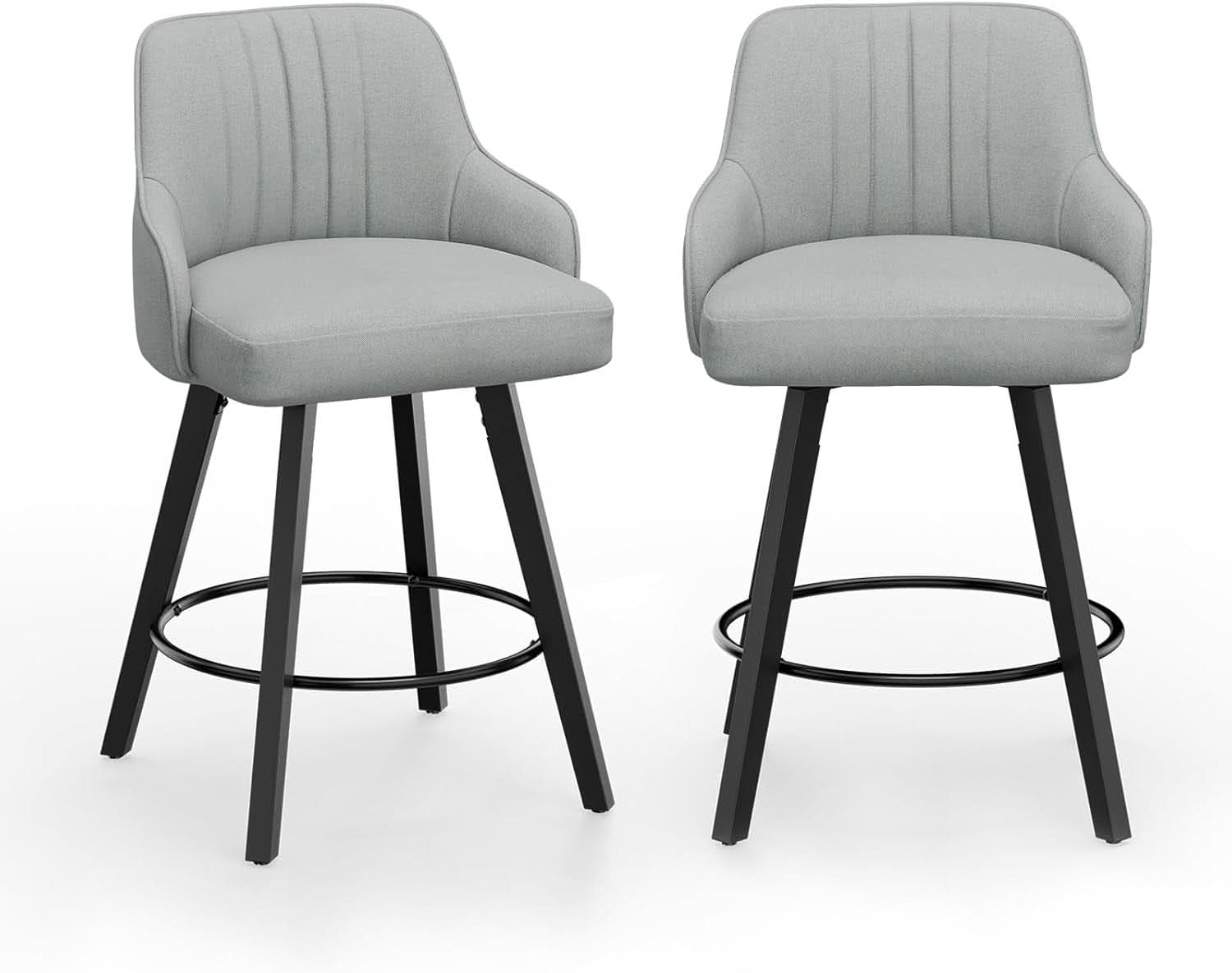 Linen Fabric Upholstered Swivel Barstools Set of Two