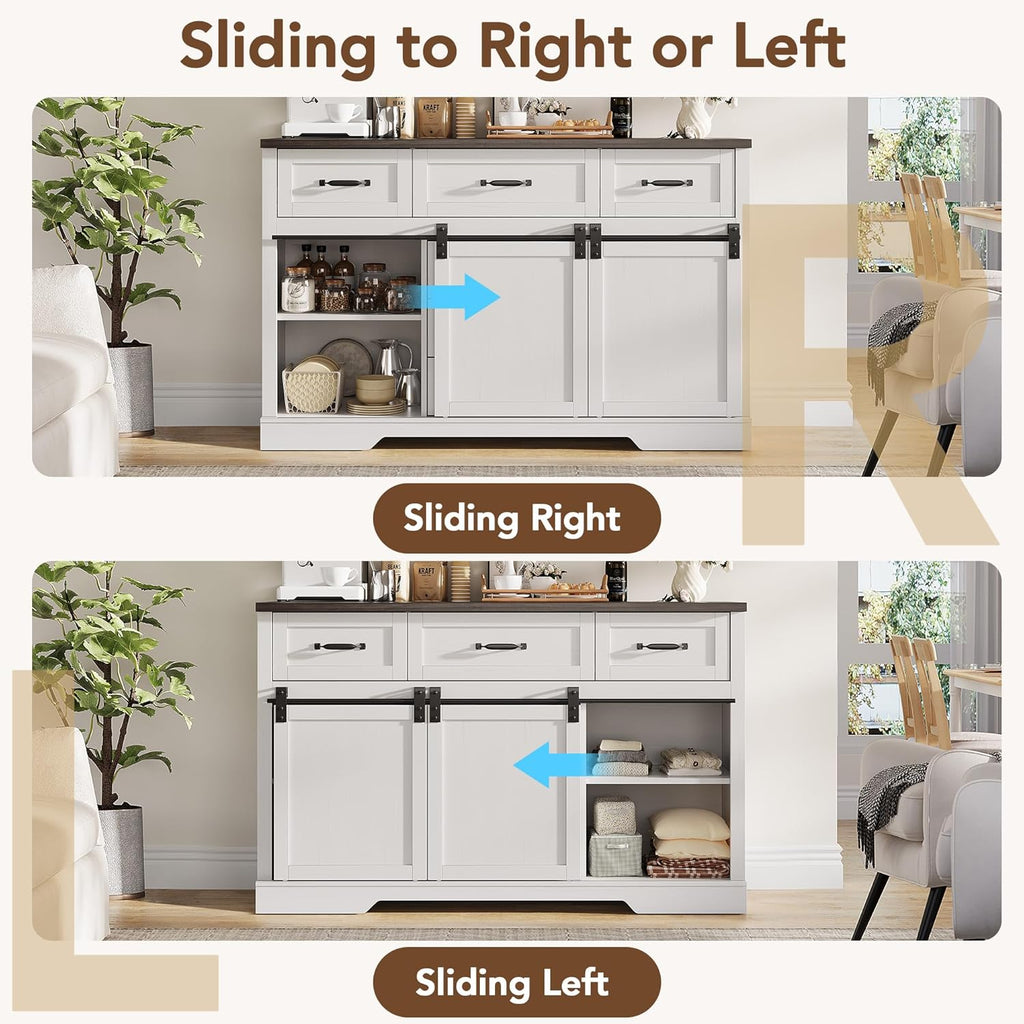 GAOMON Farmhouse 6 Drawers Dresser for Bedroom with Sliding Barn Doors, Wood Dressers & Chest of Drawers, Rustic Dressers TV Stand, Dresser Organizer for Bedroom, Living Room, White