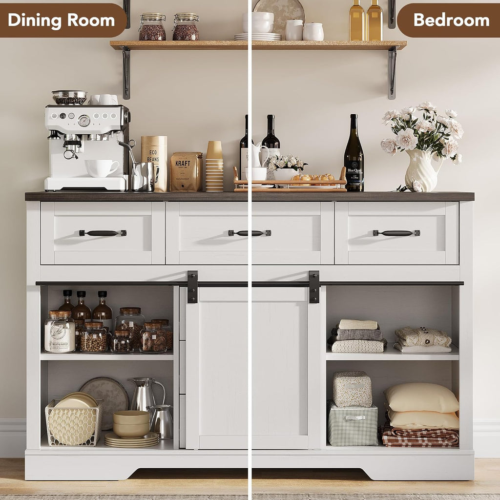 GAOMON Farmhouse 6 Drawers Dresser for Bedroom with Sliding Barn Doors, Wood Dressers & Chest of Drawers, Rustic Dressers TV Stand, Dresser Organizer for Bedroom, Living Room, White