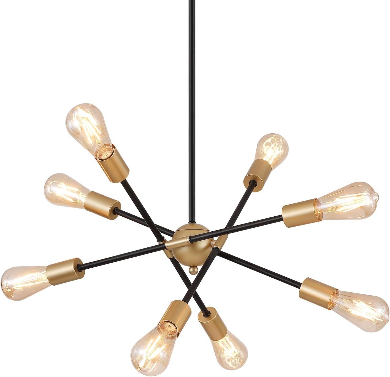 8 Lights Black And Gold Sputnik Chandelier For Dining Room
