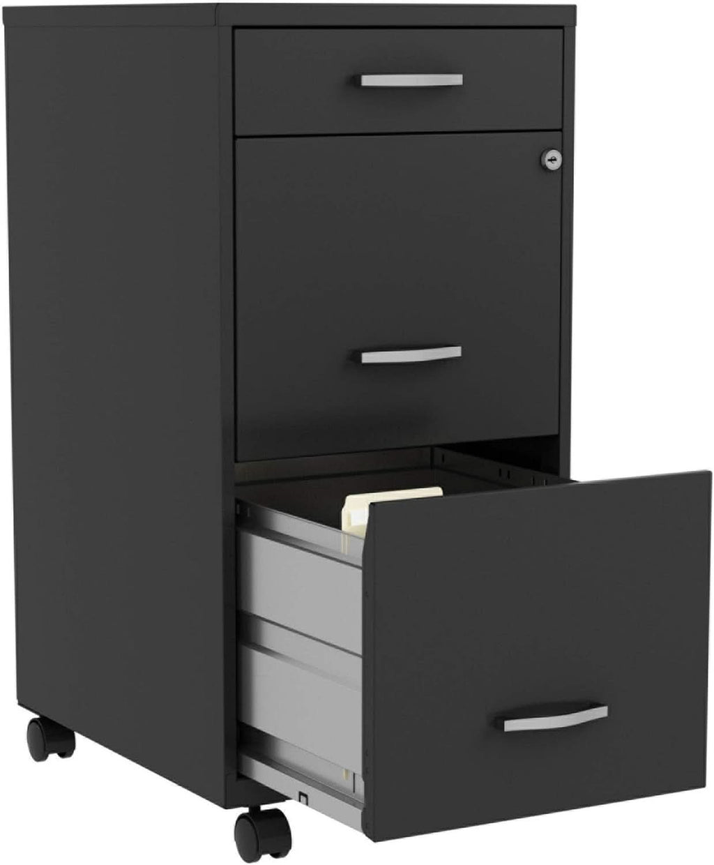 Black 3 Drawer Mobile File Cabinet With Locking Top Drawers