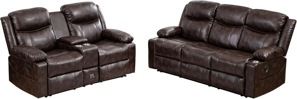Brown Recliner Sofa Set With Massage And Heat 2 Piece