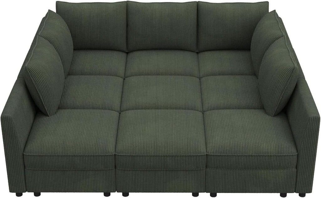 Emerald Green Modular Sleeper Sofa With Hidden Storage Compartment