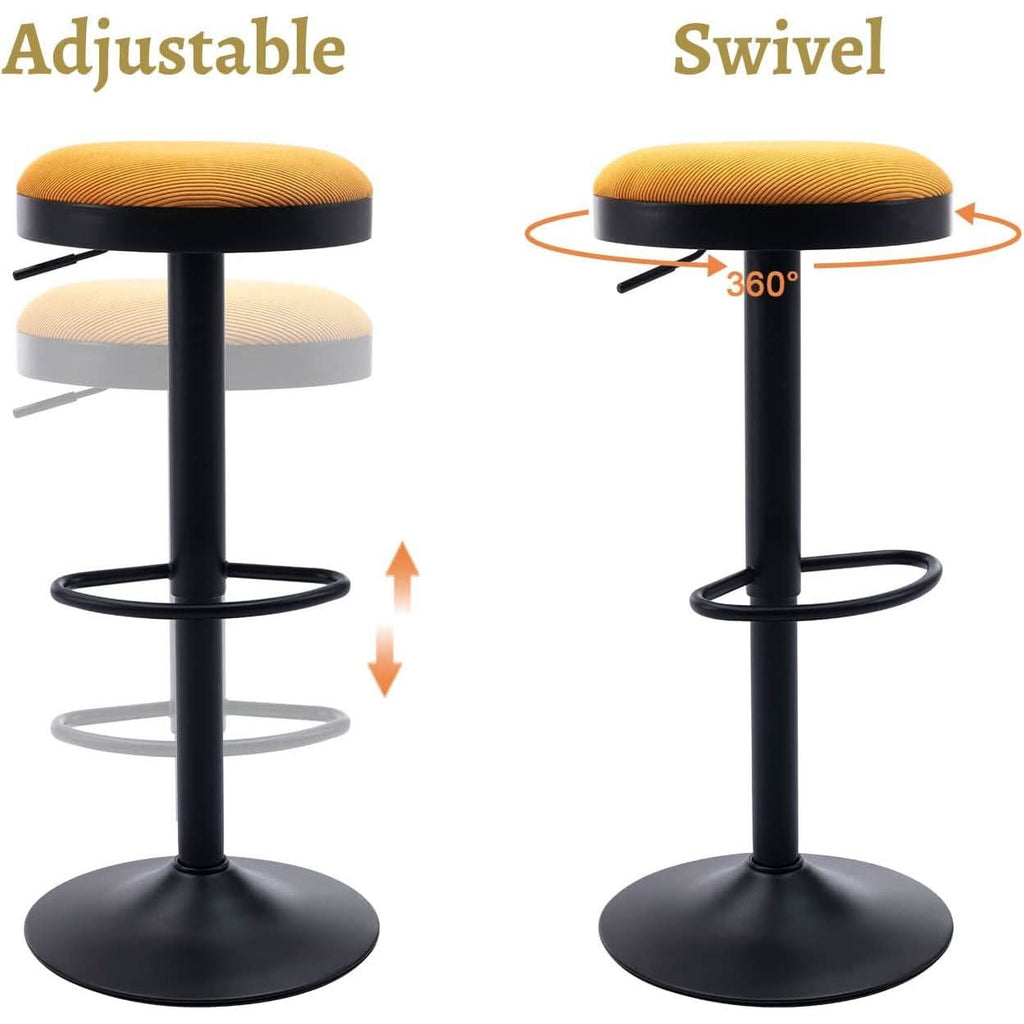 Yellow Fabric Swivel Bar Stool Set Of 2 Height Adjustable