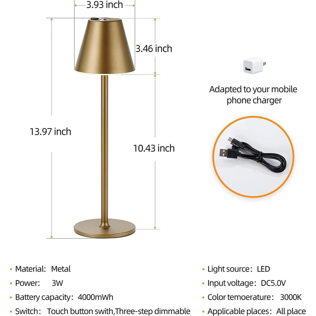Timjorman LED Cordless Table Lamp Rechargeable Battery