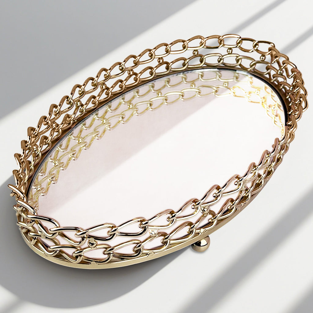 Glass Serving Tray with Dual Link Chain Design