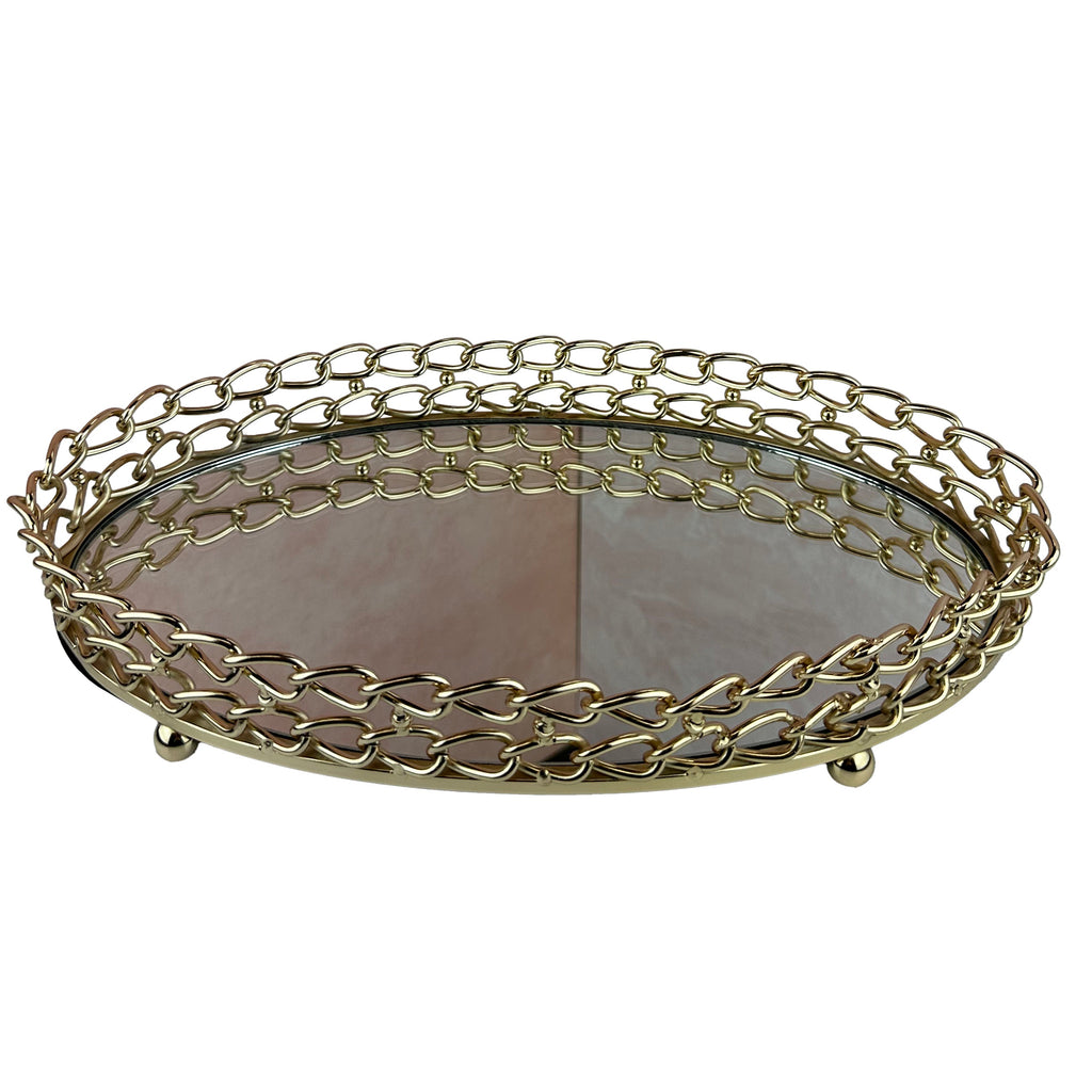 Glass Serving Tray with Dual Link Chain Design