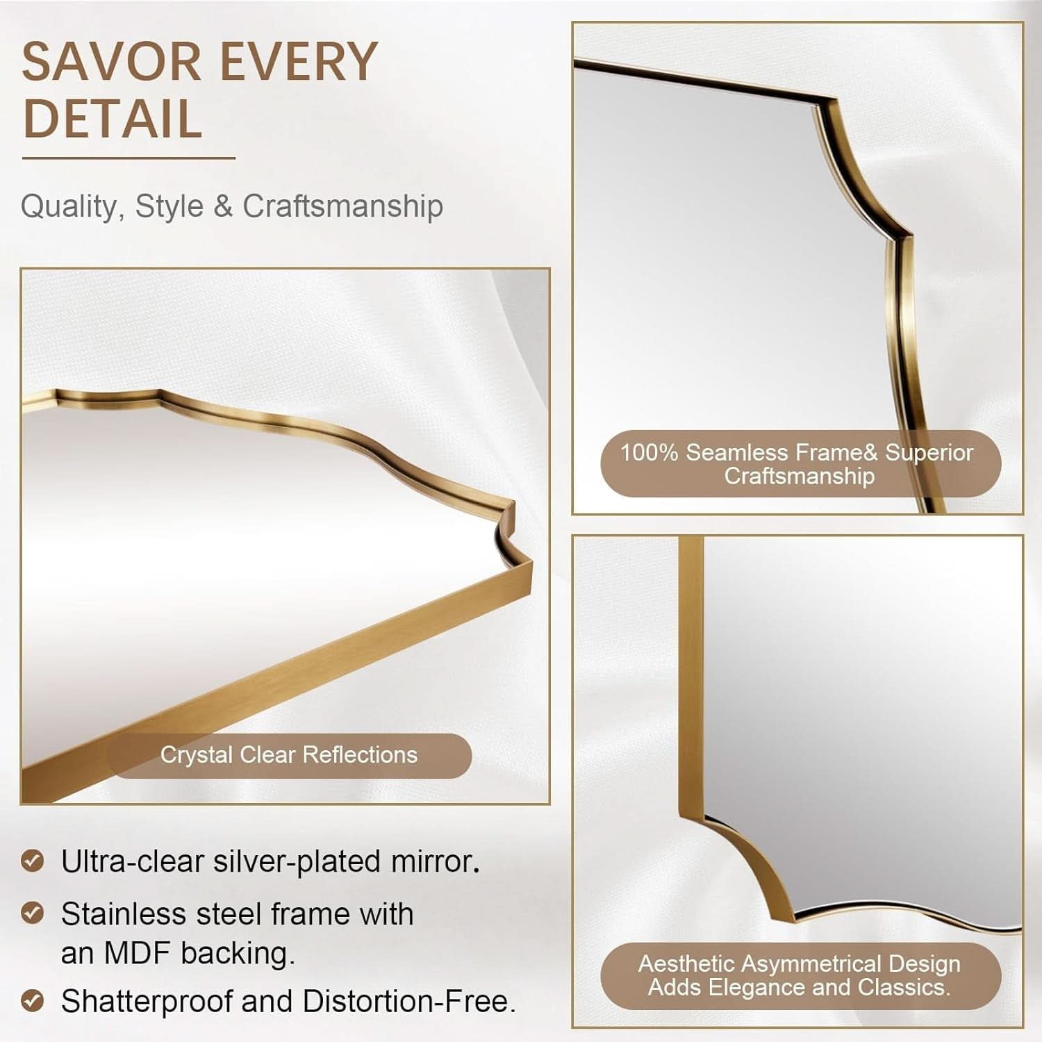 Stainless Steel Wall Mount Vanity Mirror 22x30 Asymmetrical Frame