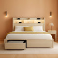 King Size Bed Frame Antique White With Bookcase Headboard