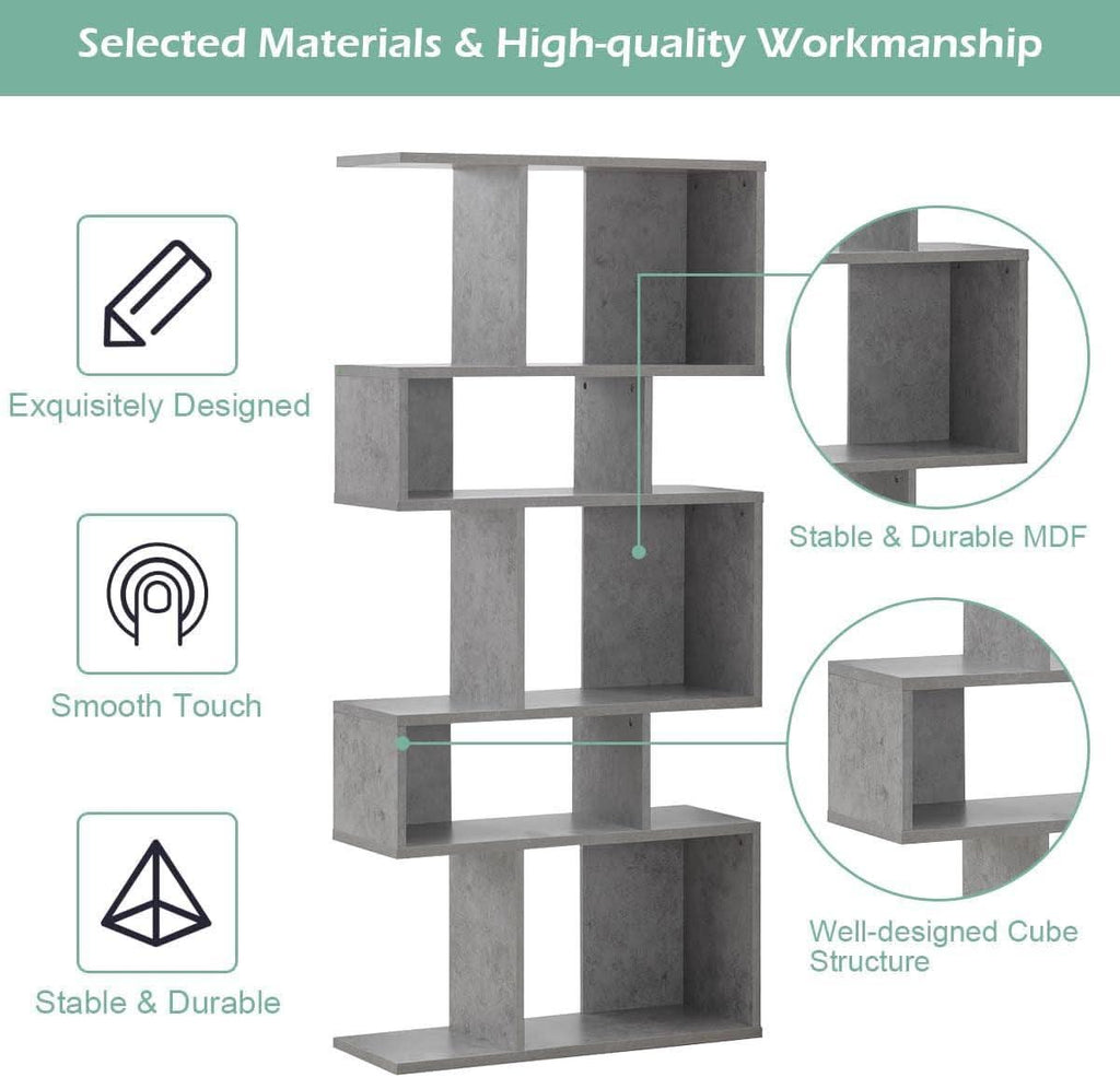 Gray Five Tier Geometric Bookshelf Set Of 2 70 Inch Tall