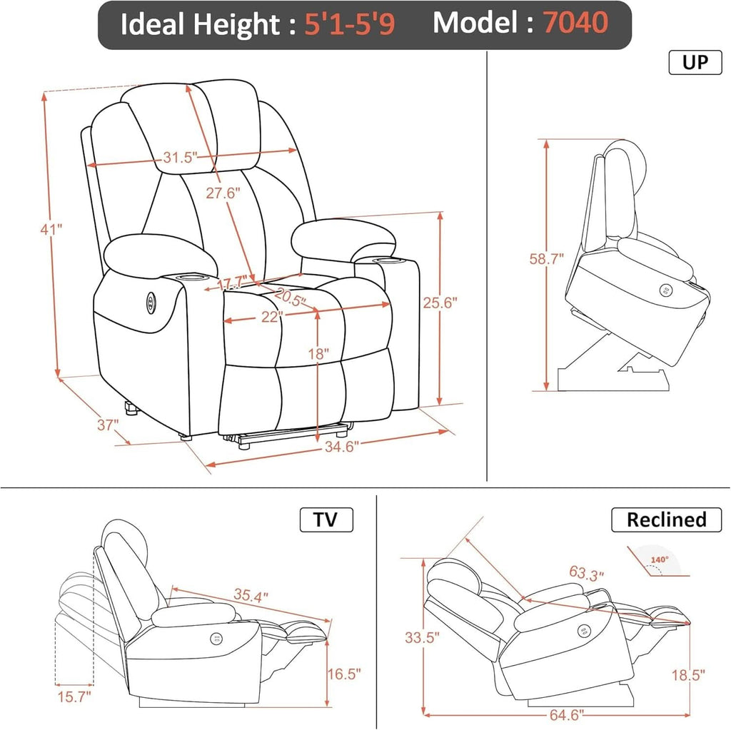 Electric Power Lift Recliner Chair With Massage And Heat Blue Medium