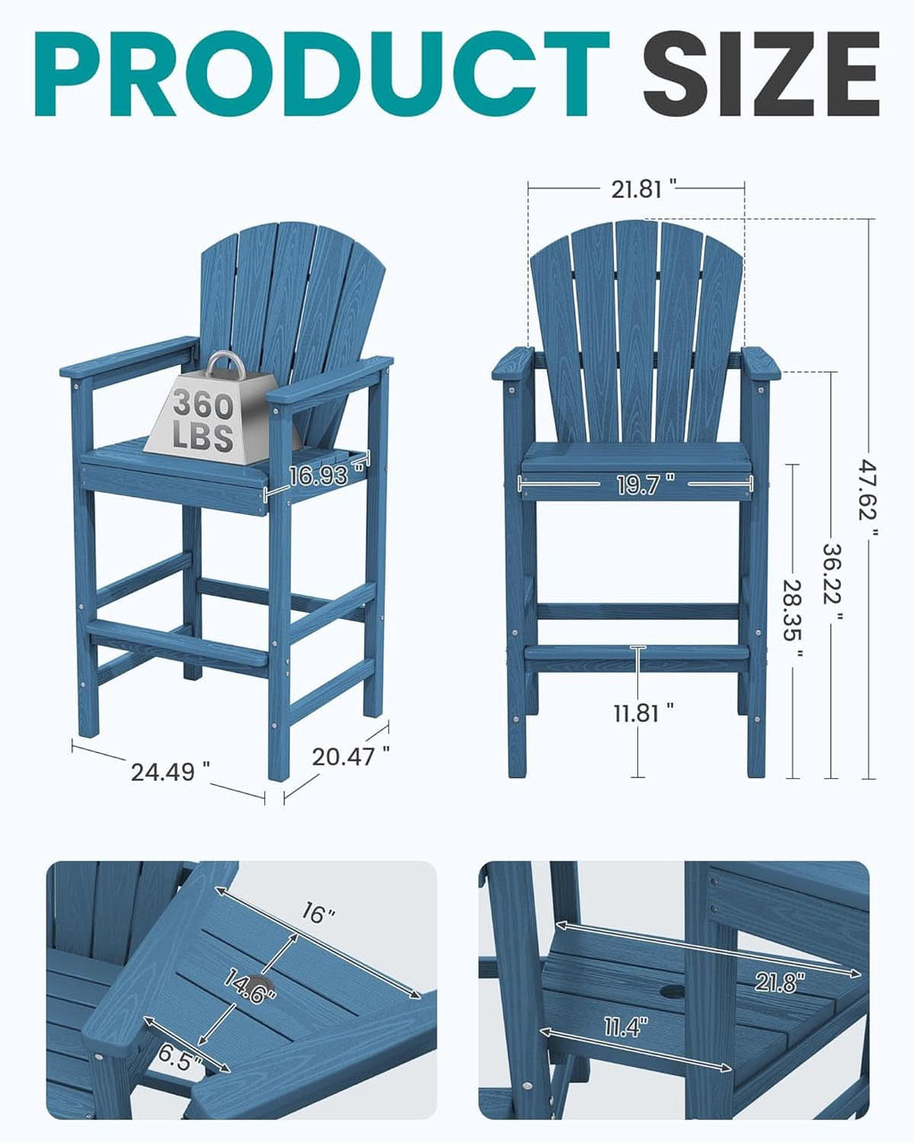 Widened Tall Adirondack Chairs Set with Double Tray