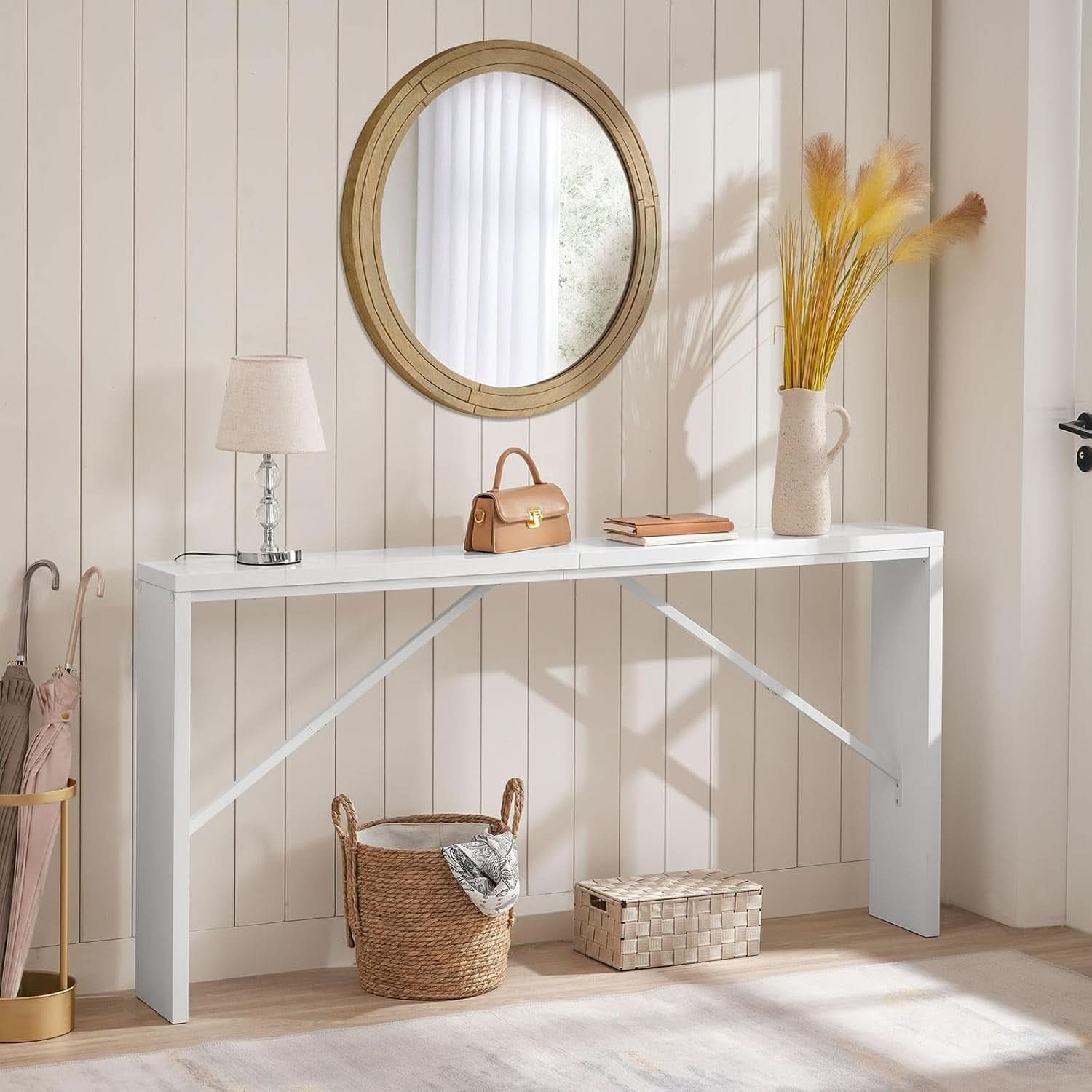 62.2-Inch Industrial White Console Table With Metal Frame