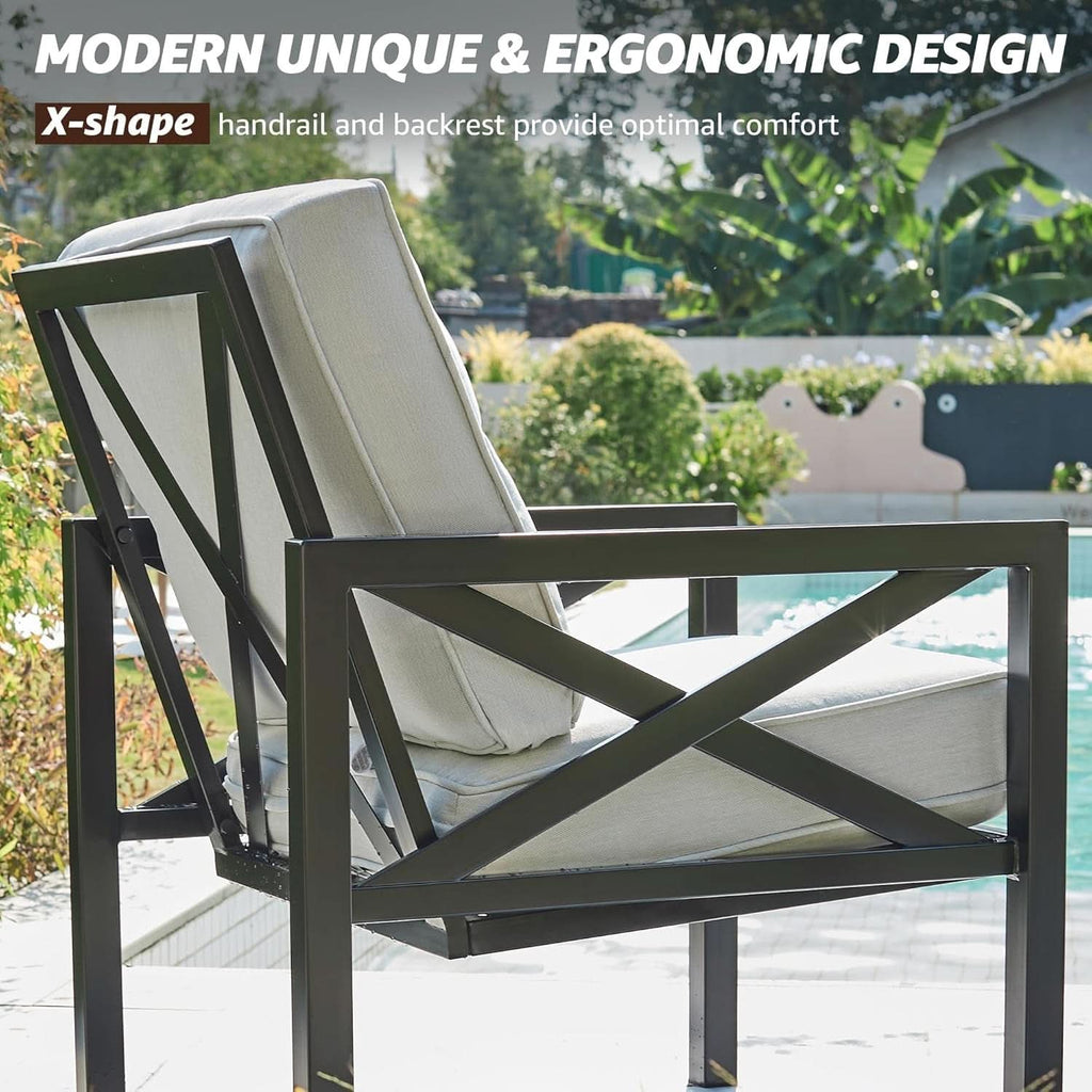 4 Piece Outdoor Metal Patio Set With 5.5 Inch Cushions And Coffee Table