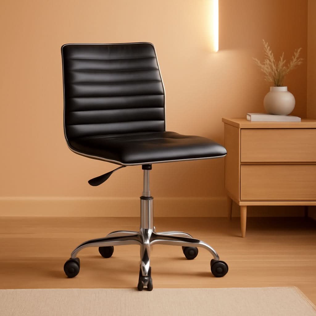 Alan Low Back Armless Black Ribbed Office Swivel Task Chair