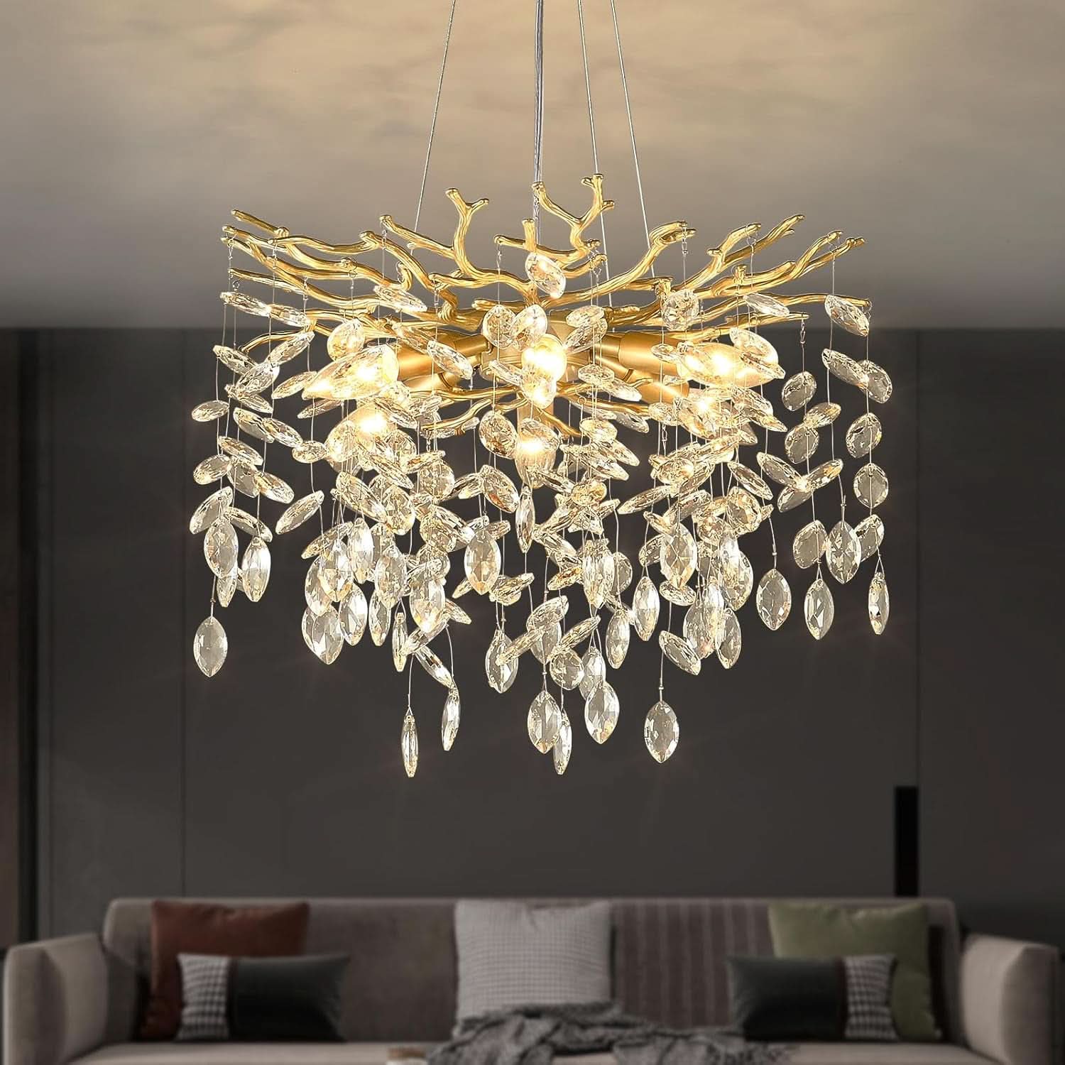 Gold Crystal Tree Branch Chandelier 18 Inch K9 Crystals