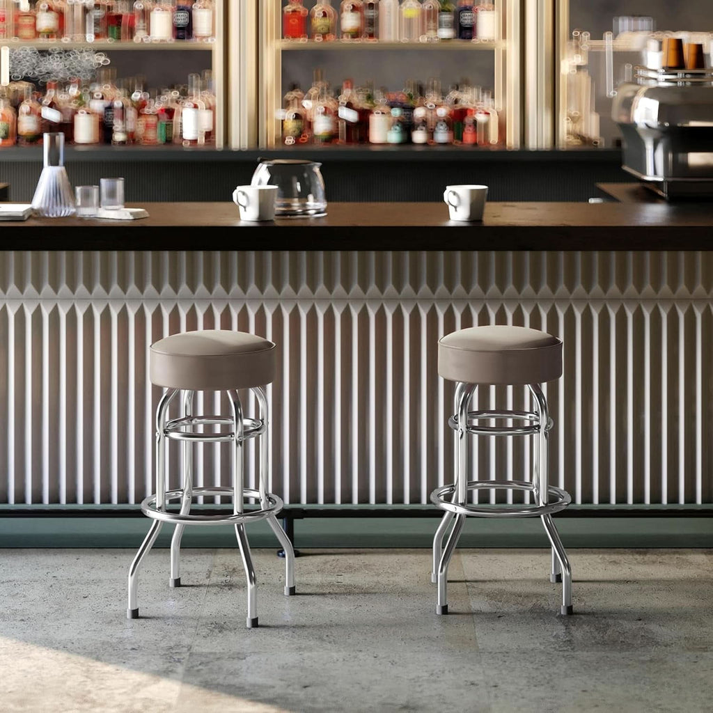 Bruno 2 Pack Chrome Bar Stools Beige Seats Swivel Set