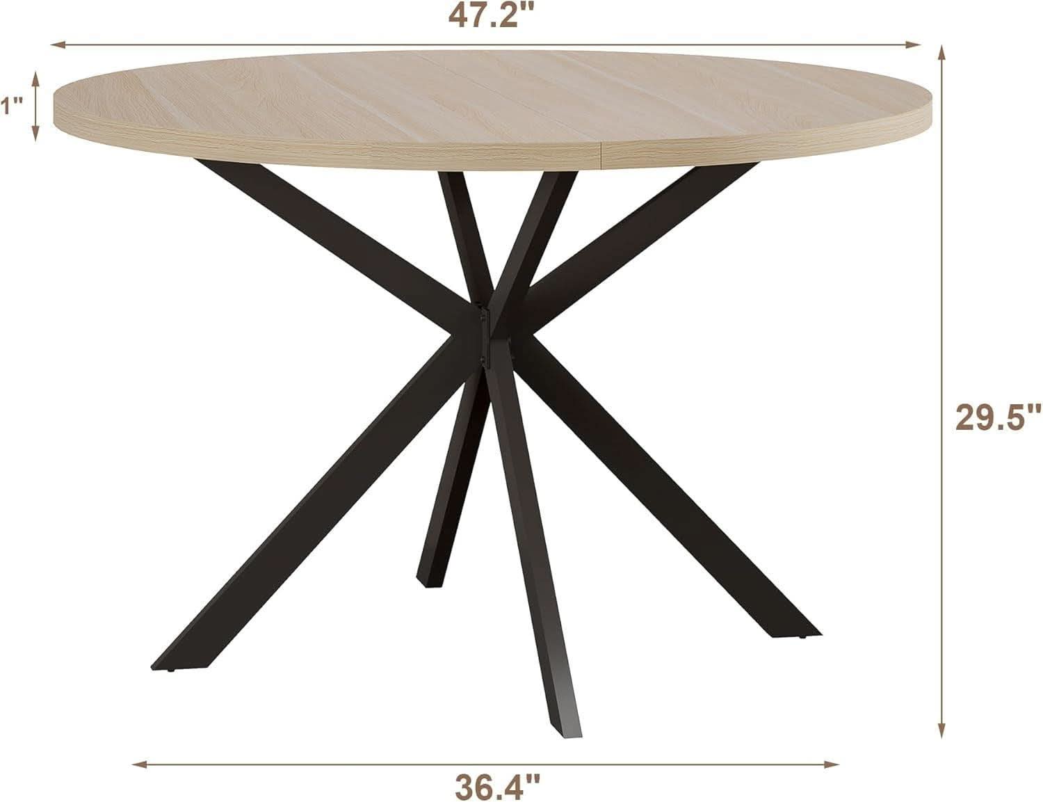 Round 47 Inch Circular Dining Table Natural Oak Finish