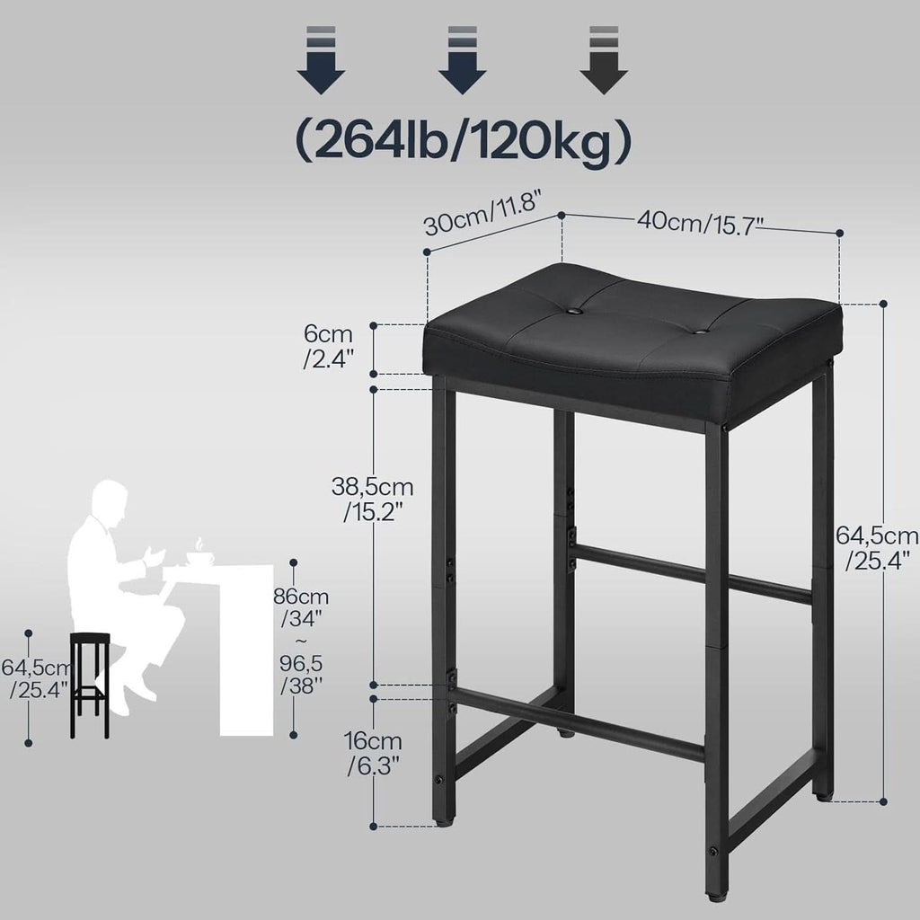 Bar Stools 25 Inch Counter Height With PU Upholstery Black