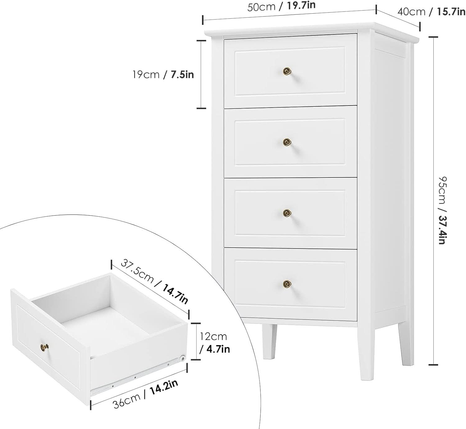 White Antique Four Drawer Dresser With Hardwood Storage