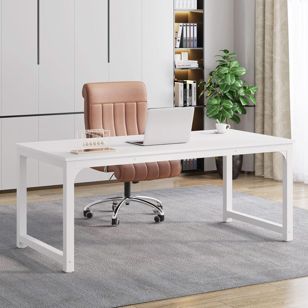63 Inch White Executive Office Desk 31.5 Inch Wide