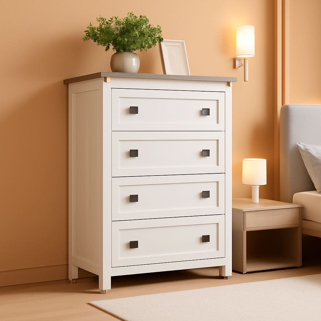 Antique White Rustic 5 Drawer Dresser For Bedroom Storage