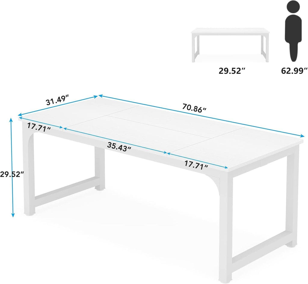 70 Inch White Executive Desk For Home Office Workspace