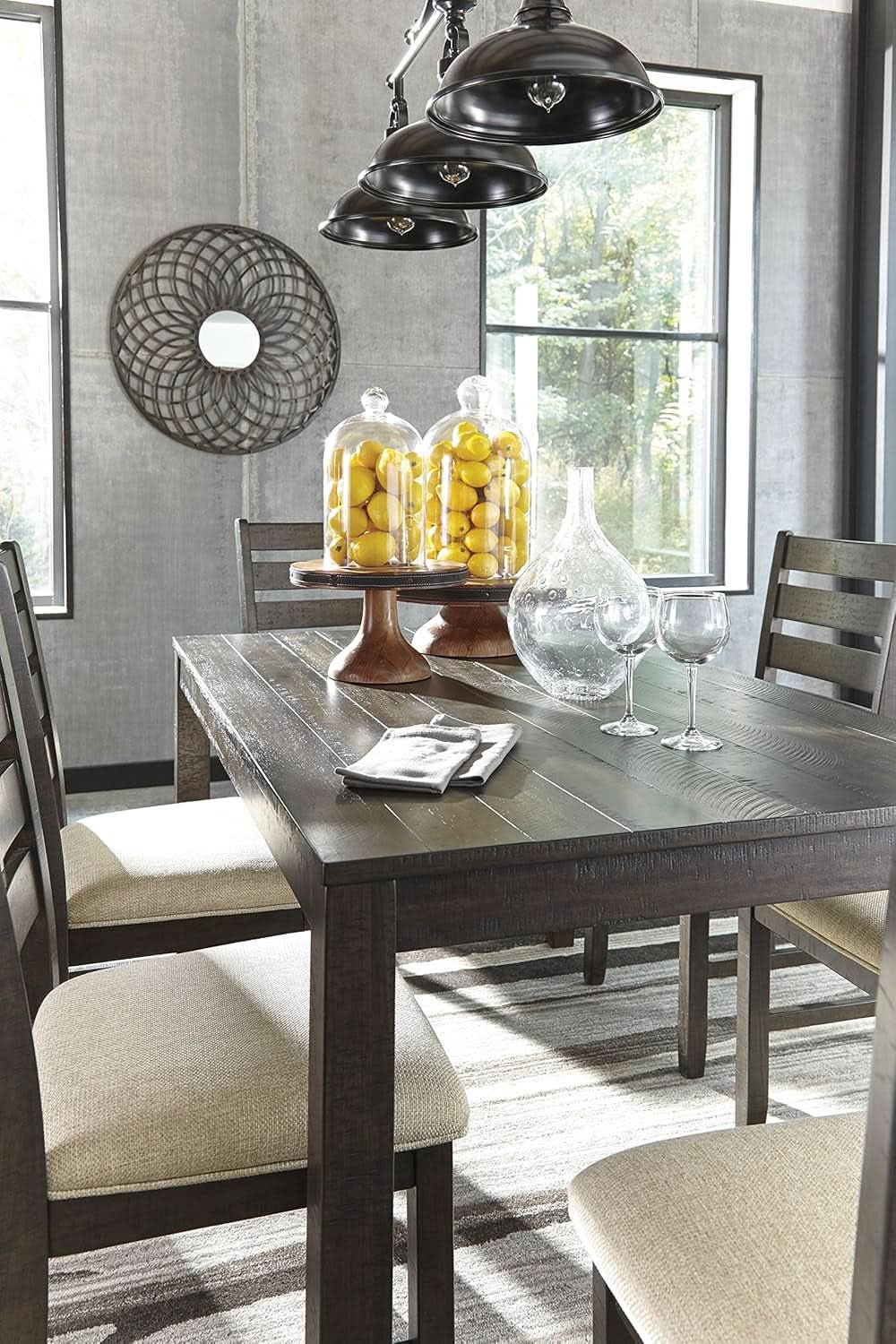 Brown Rectangular Dining Table Set Upholstered Chairs