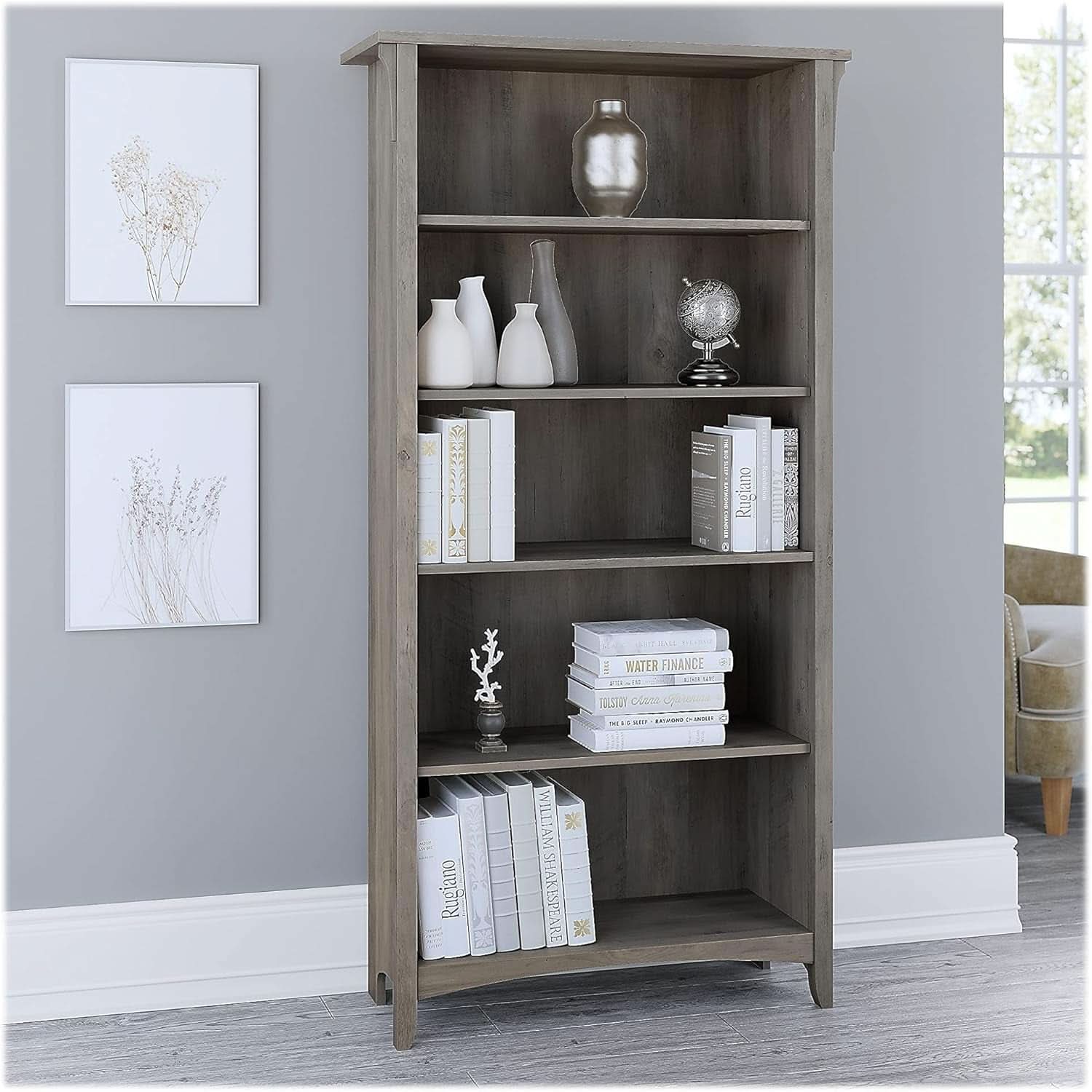Salinas 63 Inch High Bookcase Driftwood Gray Modern