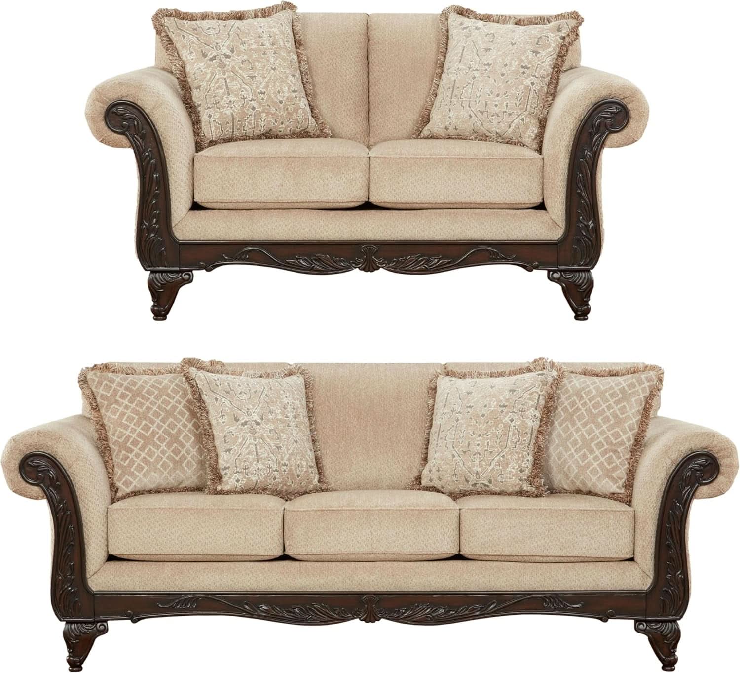 2 Piece Living Room Set Sofa and Loveseat in Beige Wheat