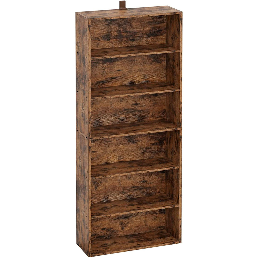 Vintage Brown 6 Shelf Floor Bookcase 70 Inch Tall Unit