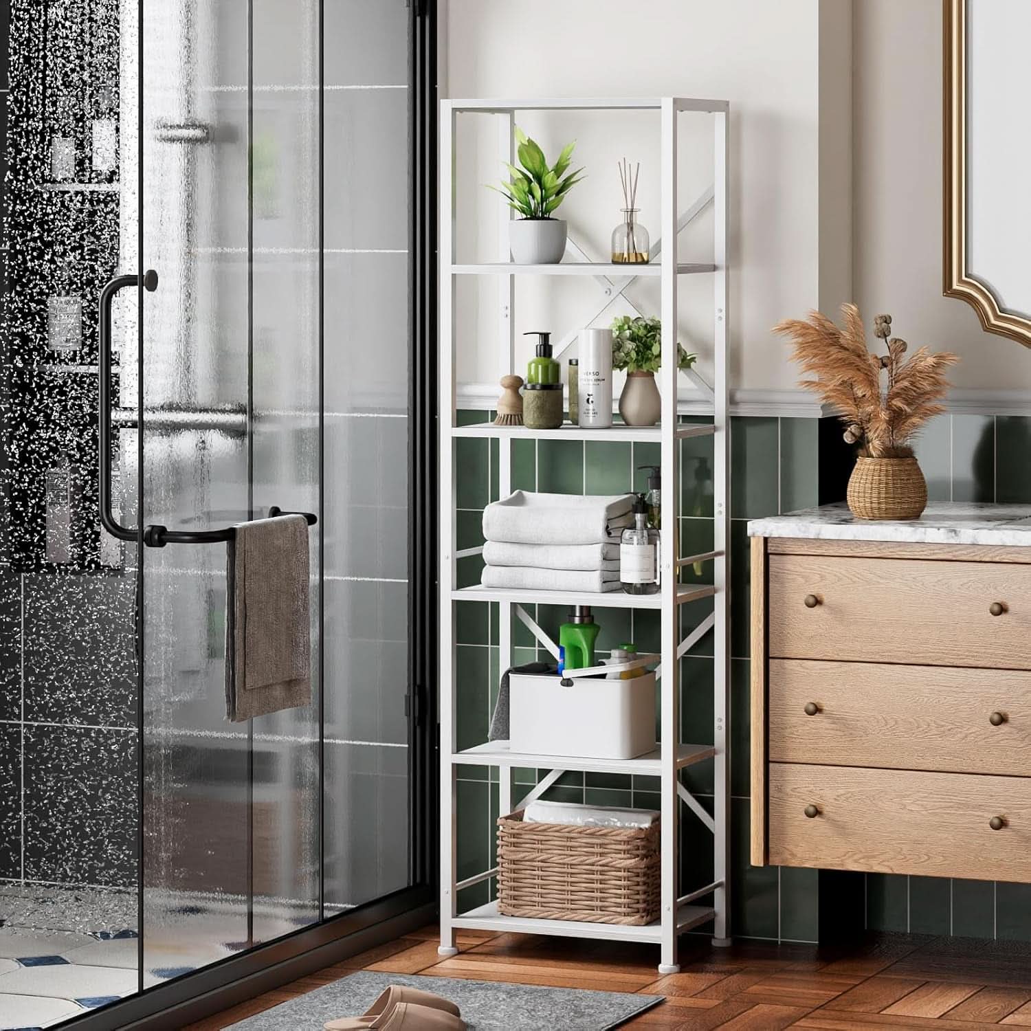 White Tall Bookshelf 6 Shelf Freestanding Bookcase