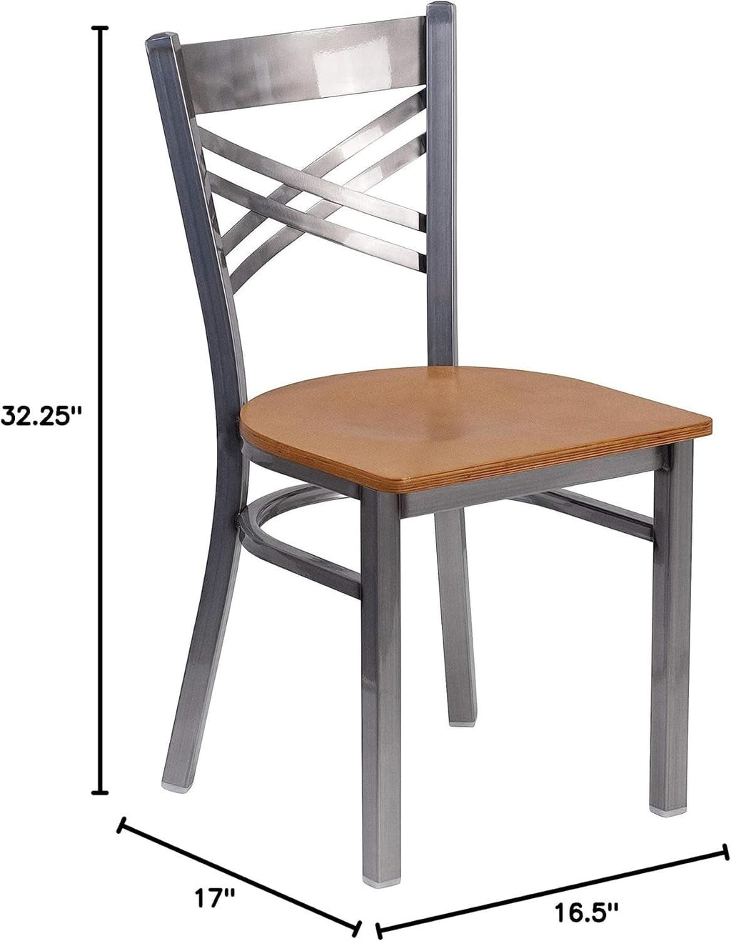 HERCULES Series Clear Coated X Back Metal Restaurant Chair 2 Pack Natural Wood Seat