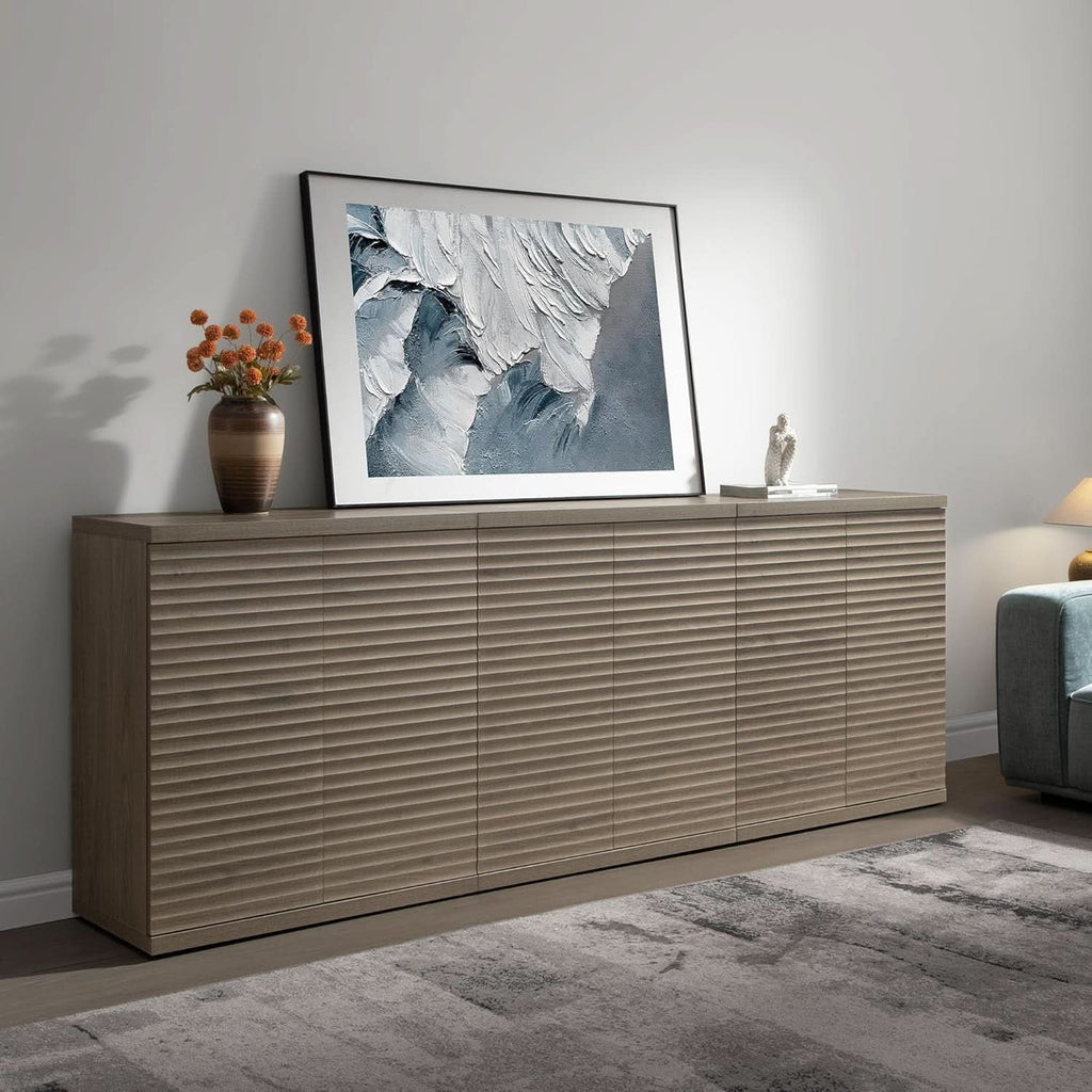 Modern Buffet Cabinet With Wave Panel Doors Large Storage