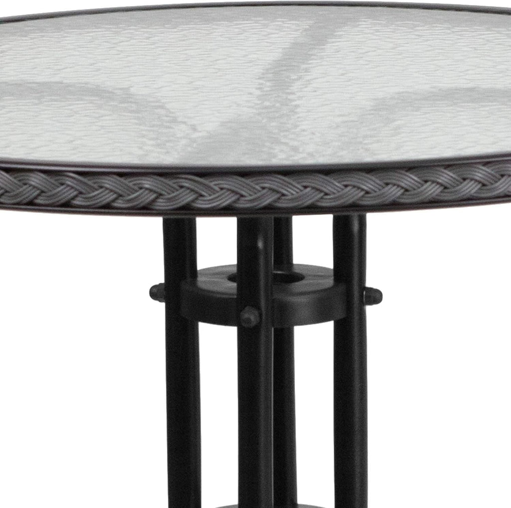3-Piece Patio Dining Set With Round Glass Table And Stackable Rattan Chairs Gray