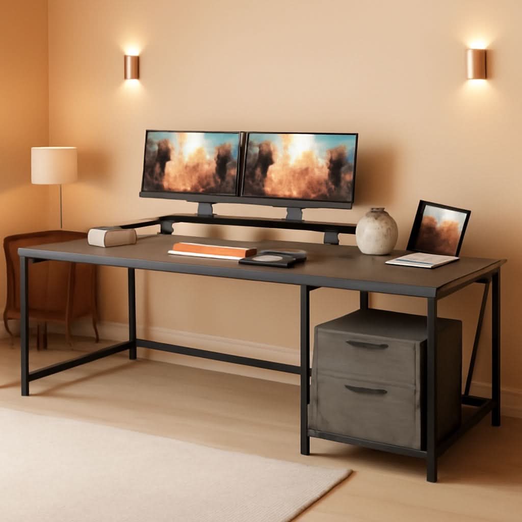 U Shaped Desk 79 Inch Power Outlets And Led Lights Grey