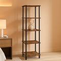 Five Tier Corner Shelf Stand Rustic Brown And Black Bookcase