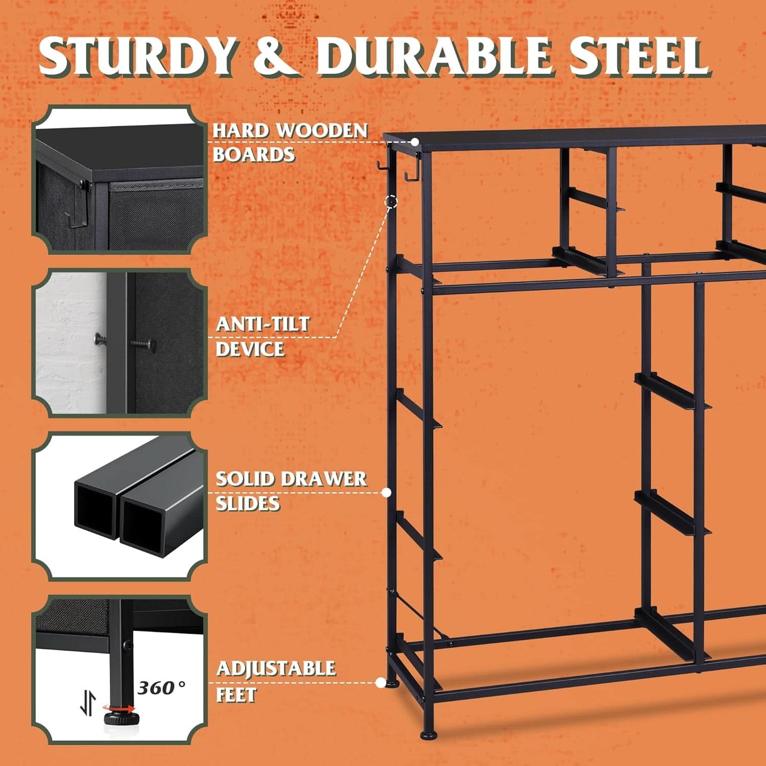 10 Drawer Dresser With Black Finish For Bedroom Storage