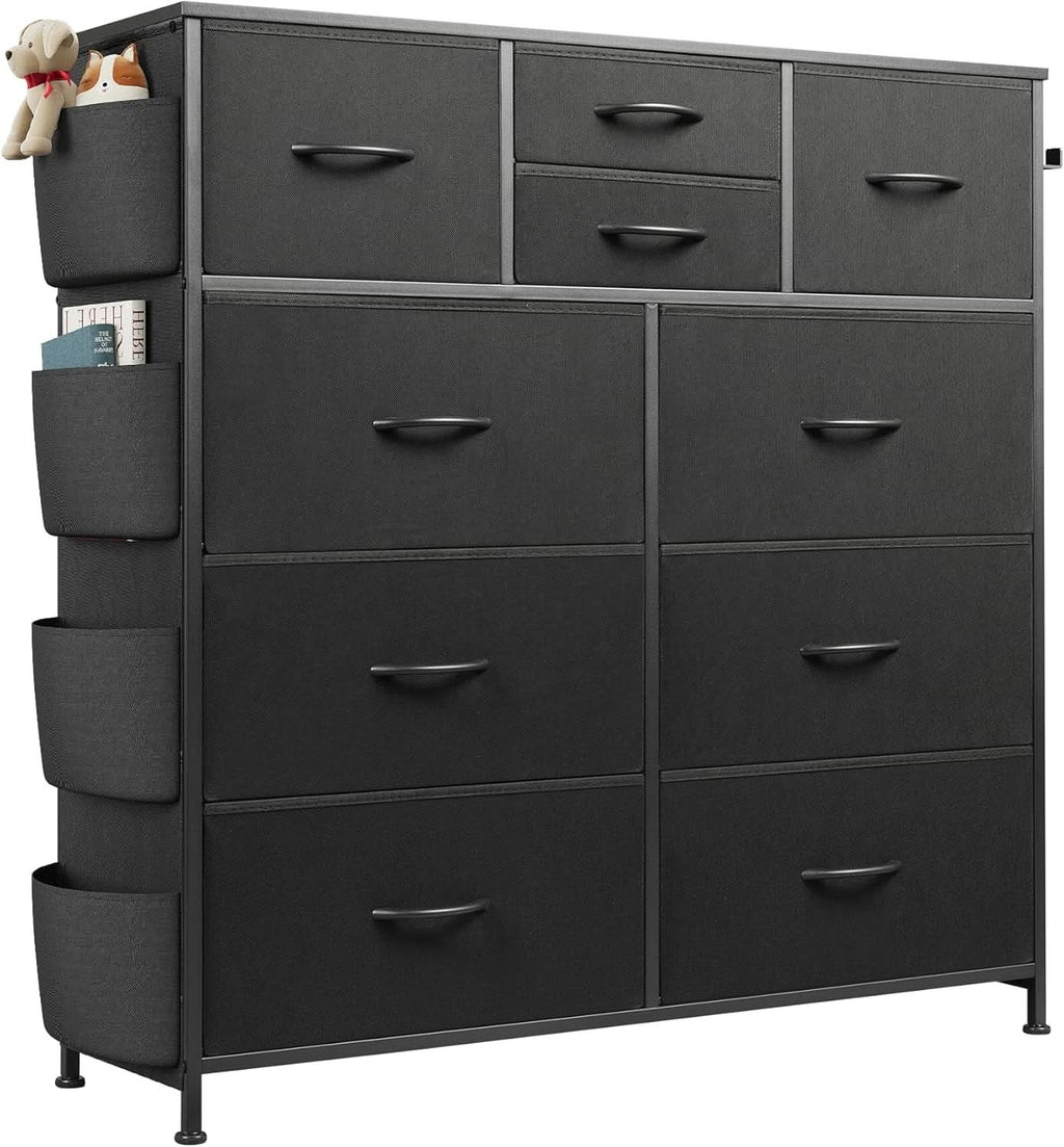 10 Drawer Dresser With Black Finish For Bedroom Storage
