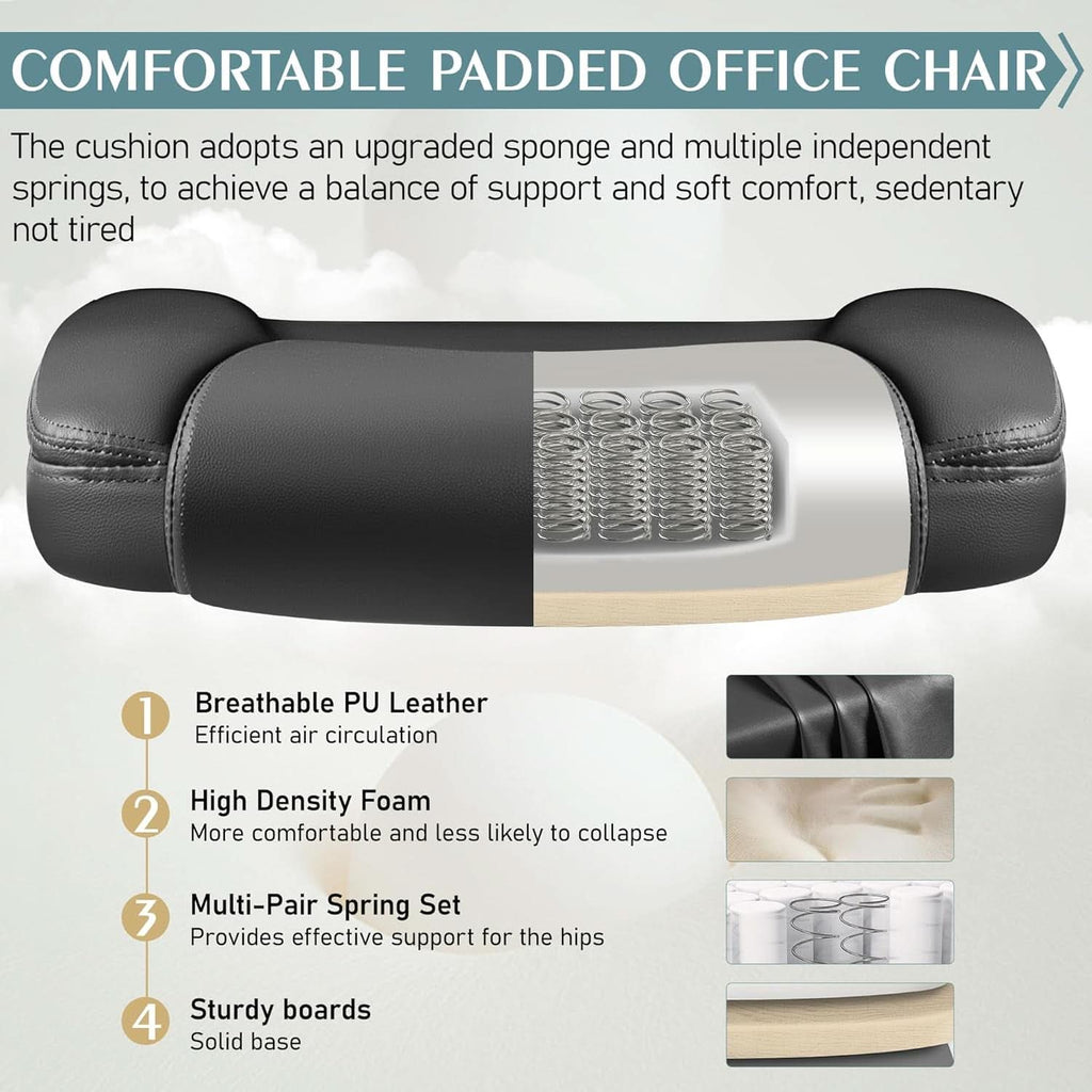 Ergonomic Leather Office Chair Adjustable Armrests Black