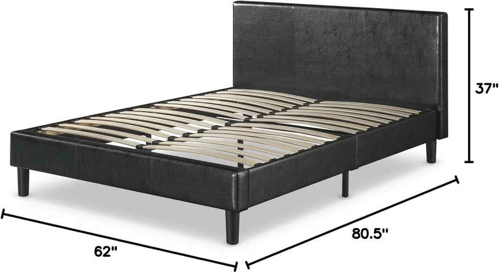 Queen Faux Leather Platform Bed Frame With Wood Slats