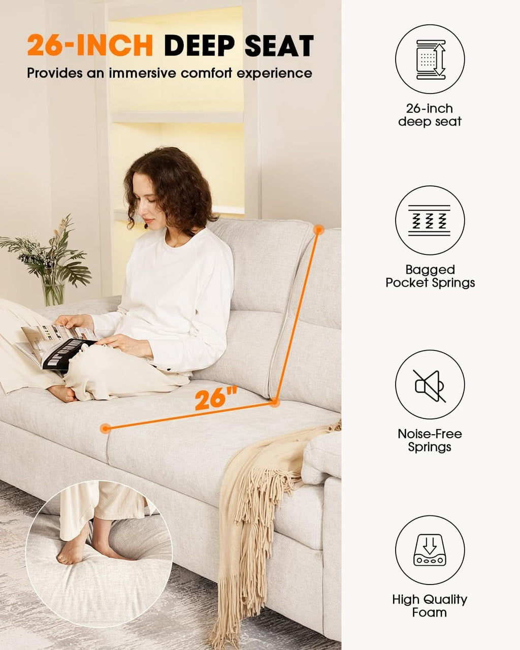 Beige Loveseat With Removable Cover For Living Room