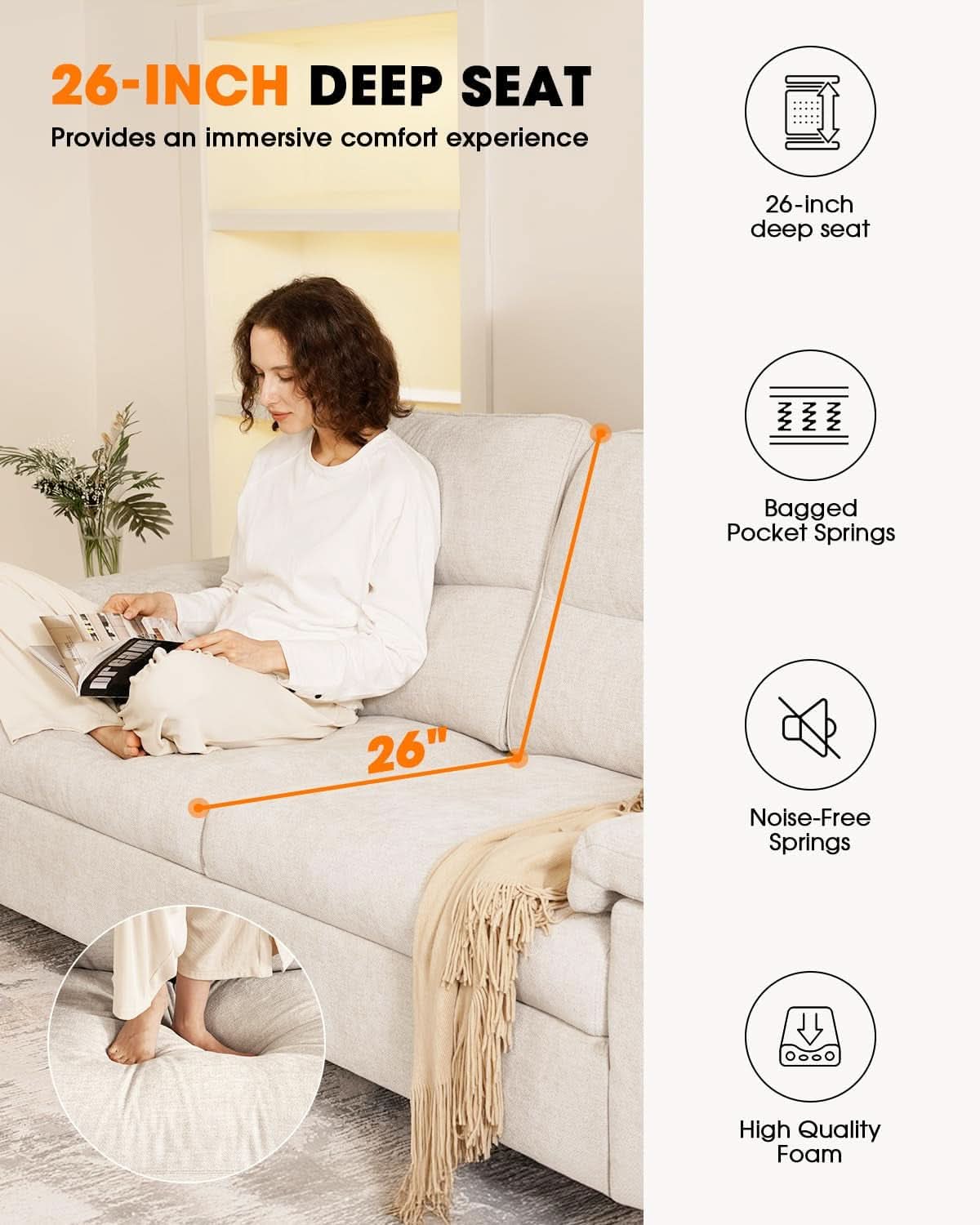 Beige Loveseat With Removable Cover For Living Room