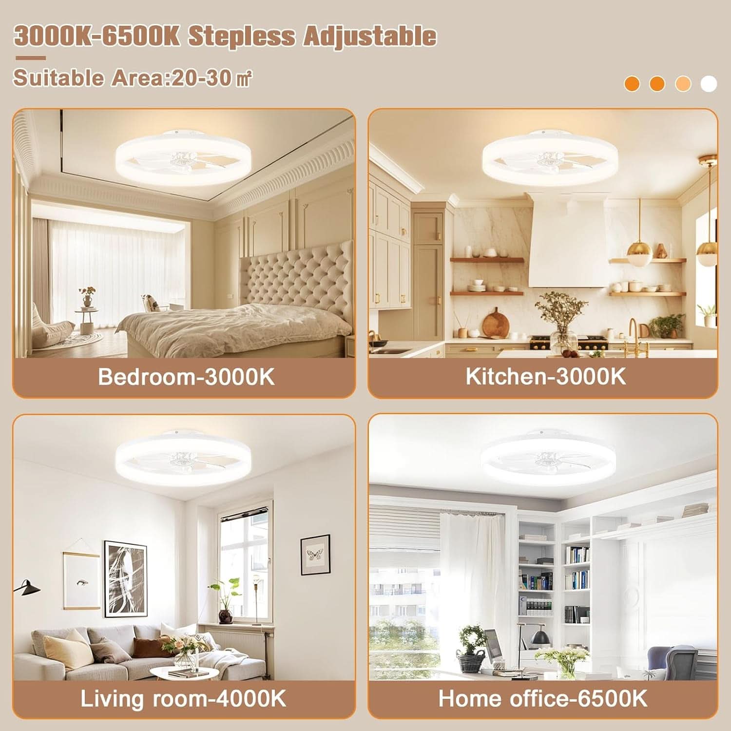 23.6 Inch White Low Profile LED Ceiling Fan Light With Remote Dimmable Color Temperature 3000K To 6500K