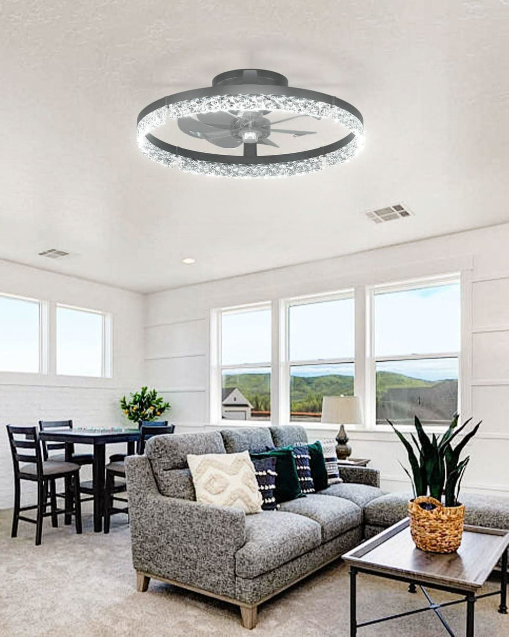 20 Inch Black Low Profile Ceiling Fan With Remote Dimmable