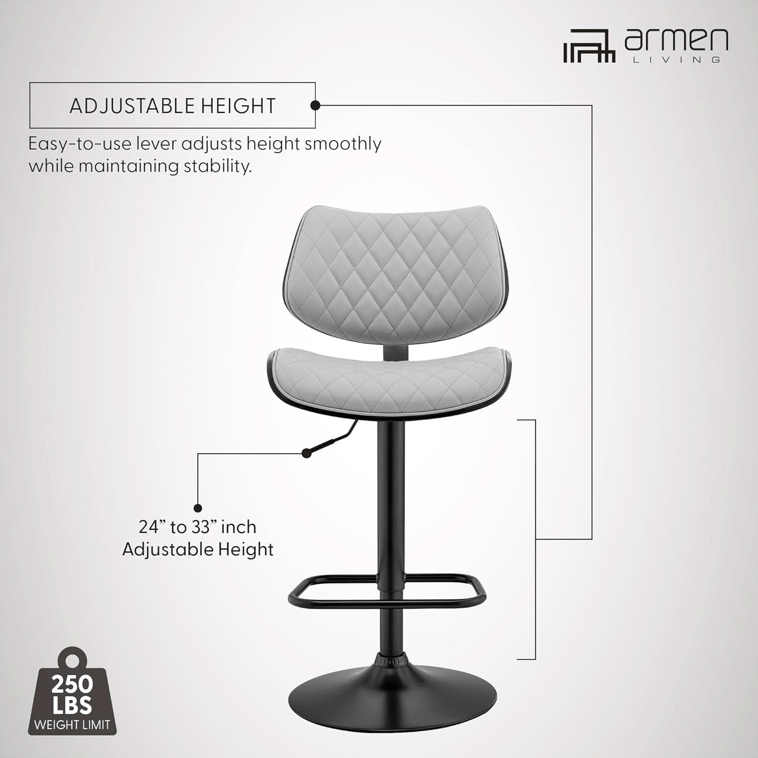 Grey Faux Leather Swivel Bar Stool With Adjustable Height