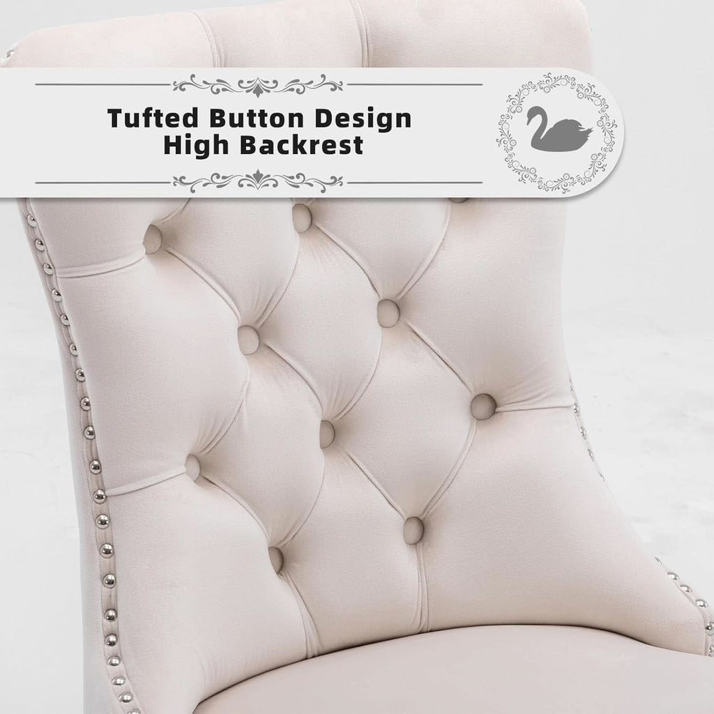 Velvet Dining Chairs Beige Nailhead Trim Set Of Four