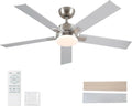 52 Inch Brushed Nickel Ceiling Fan With Remote And Dimmable LED Lighting